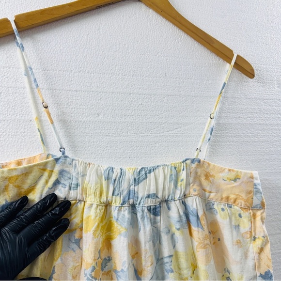 Abercrombie & Fitch Asymmetrical Tiered Maxi Dress Floral Linen Yellow Casual M - Picture 9 of 13